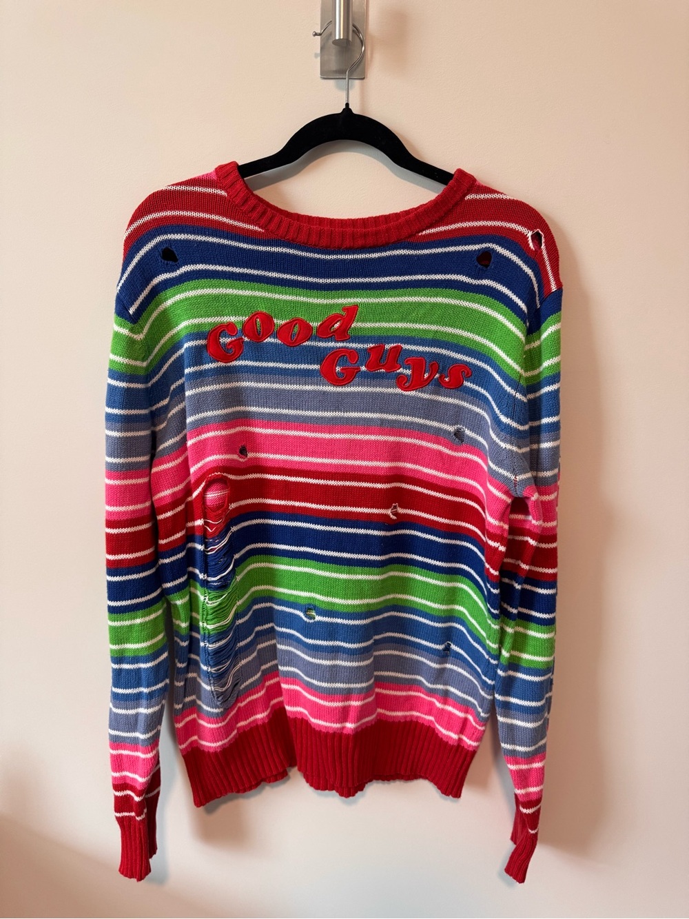 Chucky Good Guys Distressed Striped Knit Sweater Adult Large Spirit Halloween